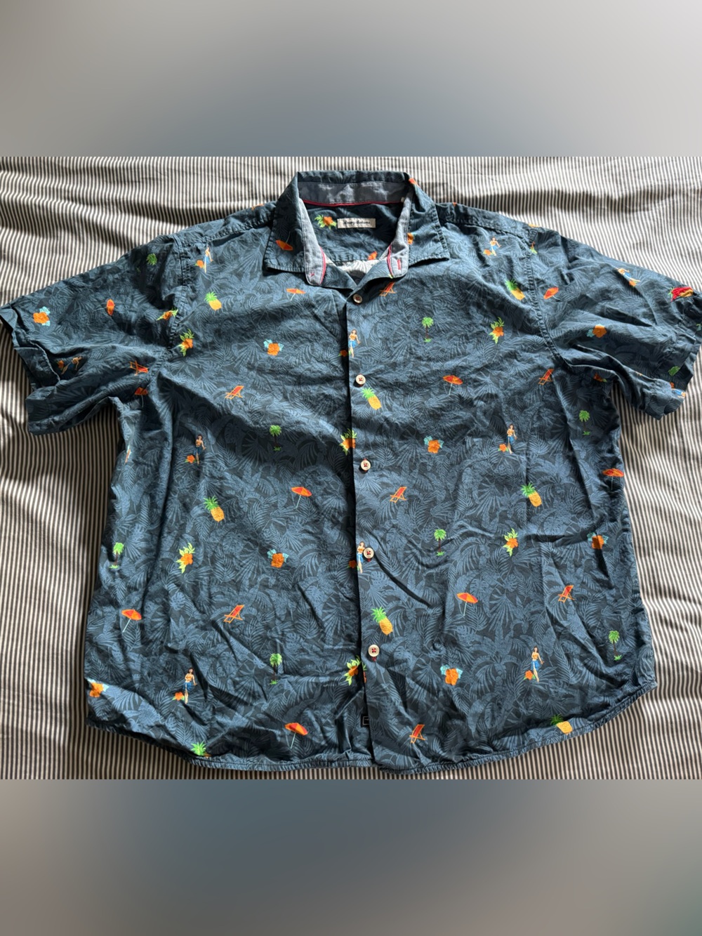 Tommy Bahama Navy Short Sleeve Pineapple & Surf Print Button-Down Shirt